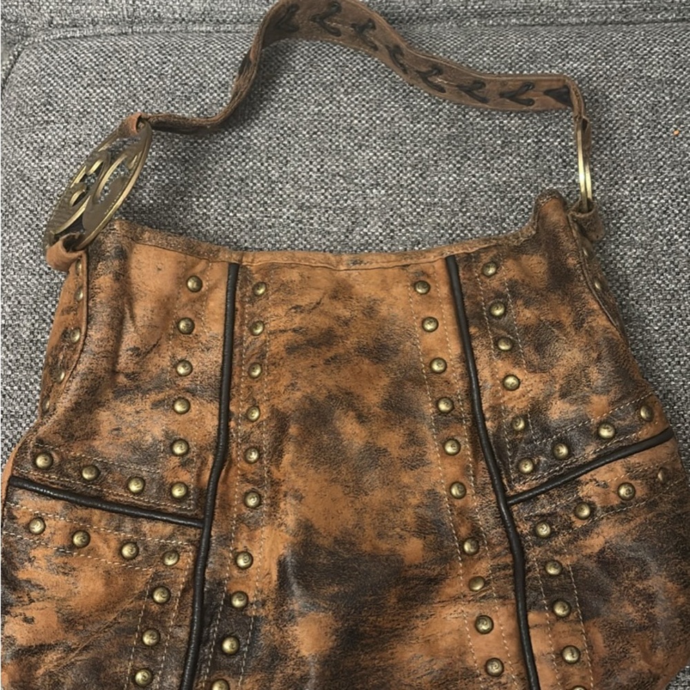 House of Dereon Brown Studded Suede Shoulder Bag